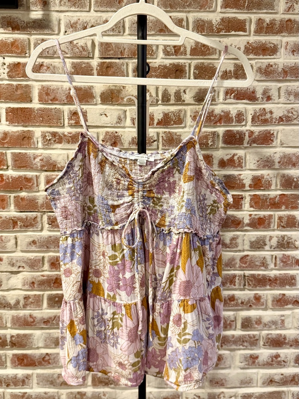 American Eagle Outfitters Floral Smocked Cami - Pink, Lavender & Gold